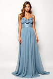 Dusty Blue A Line Spaghetti Straps Long Wedding Guest Dress