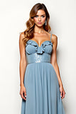 Dusty Blue A Line Spaghetti Straps Long Wedding Guest Dress