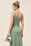 Eucalyptus V Neck Sheath Long Bridesmaid Dress with Slit