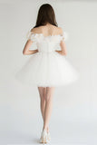 White A Line Tulle Off the Shoulder Short Graduation Dress with Appliques