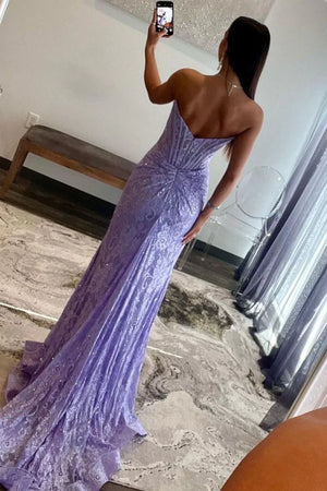 Sparkly Mermaid Strapless Long Prom Dress With Slit And Beading