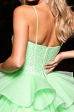 Green Corset A Line Homecoming Dress with Beading