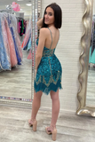 Peacock Blue Sequins Homecoming Dress With Fringes