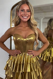Sparkly Golden Tiered A Line Sweetheart Short Homecoming Dress