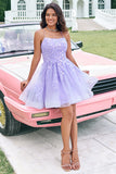 Lilac A Line Sequins Short Homecoming Dress with Appliques