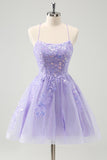 Lilac A Line Sequins Short Homecoming Dress with Appliques