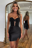 Black Strapless Hollow-out Tight Homecoming Dress with Beaded
