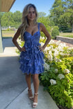Blue V Neck A Line Spaghetti Straps Homecoming Dress