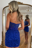 Sparkly Gold Beaded Short Corset Homecoming Dresss with Sequins