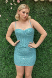 Blue Tight Corset Short Homecoming Dress with Sequins
