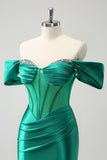 Off The Shoulder Green Corset Tight Homecoming Dress With Beading