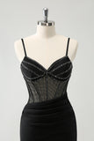 Sparkly Black Corset Tight Homecoming Dress With Beading