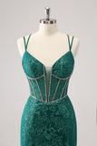 Tight Dark Green Corset Homecoming Dress With Sequins