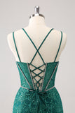 Tight Dark Green Corset Homecoming Dress With Sequins