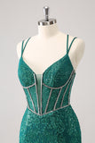 Tight Dark Green Corset Homecoming Dress With Sequins