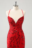 Glitter Red Tight V Neck Homecoming Dress with Sequins