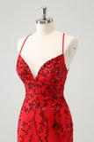 Glitter Red Tight V Neck Homecoming Dress with Sequins