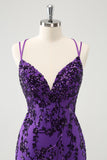 Purple Glitter Tight Appliques Homecoming Dress with Sequins