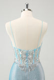 Sparkly Light Blue Tight Homecoming Dress with Beading