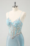 Sparkly Light Blue Tight Homecoming Dress with Beading