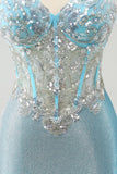 Sparkly Light Blue Tight Homecoming Dress with Beading