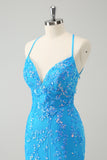 Glitter Sky Blue Tight Homecoming Dress with Sequins