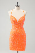 Glitter Orange Tight Homecoming Dress with Sequins
