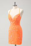 Glitter Orange Tight Homecoming Dress with Sequins