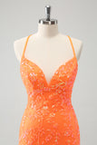Glitter Orange Tight Homecoming Dress with Sequins