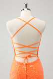 Glitter Orange Tight Homecoming Dress with Sequins