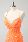 Glitter Orange Tight Homecoming Dress with Sequins