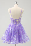 Lilac Glitter A Line Corset Short Homecoming Dress with Sequins