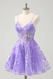 Lilac Glitter A Line Corset Short Homecoming Dress with Sequins