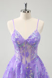 Lilac Glitter A Line Corset Short Homecoming Dress with Sequins