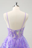 Lilac Glitter A Line Corset Short Homecoming Dress with Sequins