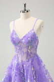 Lilac Glitter A Line Corset Short Homecoming Dress with Sequins