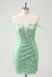 Green Tight V Neck Homecoming Dress with Sequins