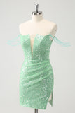 Green Tight V Neck Homecoming Dress with Sequins