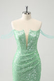 Green Tight V Neck Homecoming Dress with Sequins