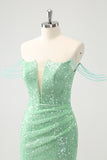 Green Tight V Neck Homecoming Dress with Sequins