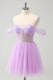 Glitter Lilac A Line Corset Short Homecoming Dress with Sequins