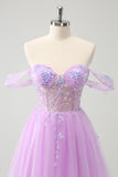 Glitter Lilac A Line Corset Short Homecoming Dress with Sequins