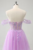 Glitter Lilac A Line Corset Short Homecoming Dress with Sequins