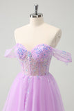 Glitter Lilac A Line Corset Short Homecoming Dress with Sequins