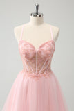 Beaded Pink A Line Corset Short Homecoming Dress
