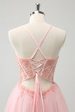 Beaded Pink A Line Corset Short Homecoming Dress