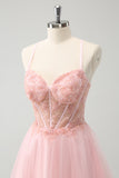 Beaded Pink A Line Corset Short Homecoming Dress
