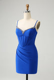 Royal Blue Corset Tight Homecoming Dress With Beading