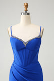 Royal Blue Corset Tight Homecoming Dress With Beading