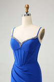 Royal Blue Corset Tight Homecoming Dress With Beading